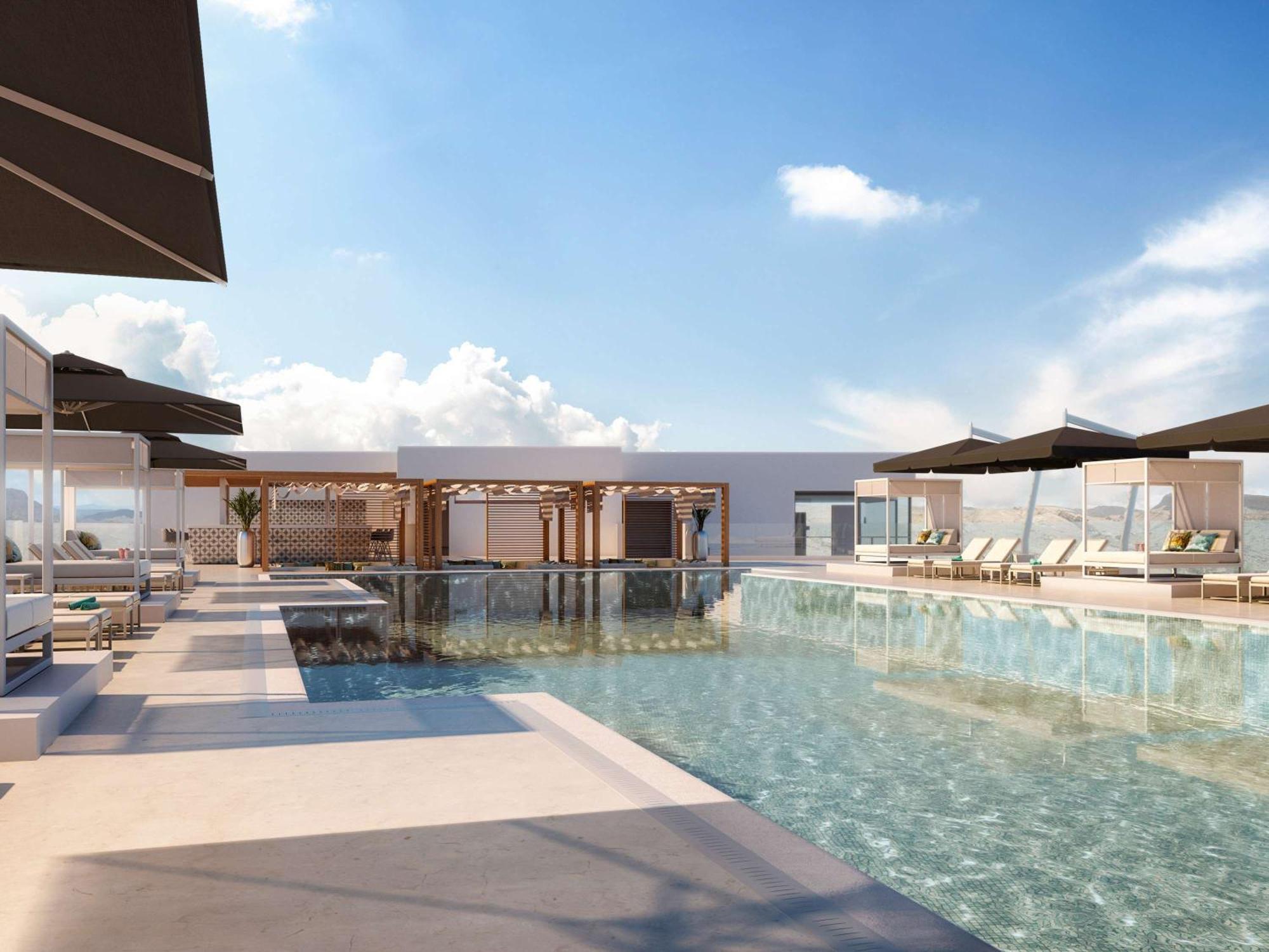 Moevenpick Hotel & Apartments Ghala Muscat Exteriör bild The rooftop pool at the hotel